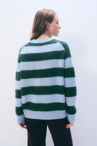 Brushed Cashmere Striped Crew in Blue Tealwood