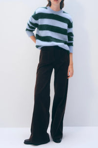 Brushed Cashmere Striped Crew in Blue Tealwood