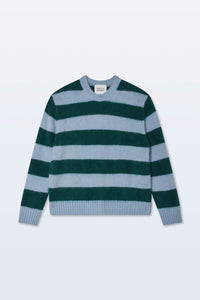 Brushed Cashmere Striped Crew in Blue Tealwood