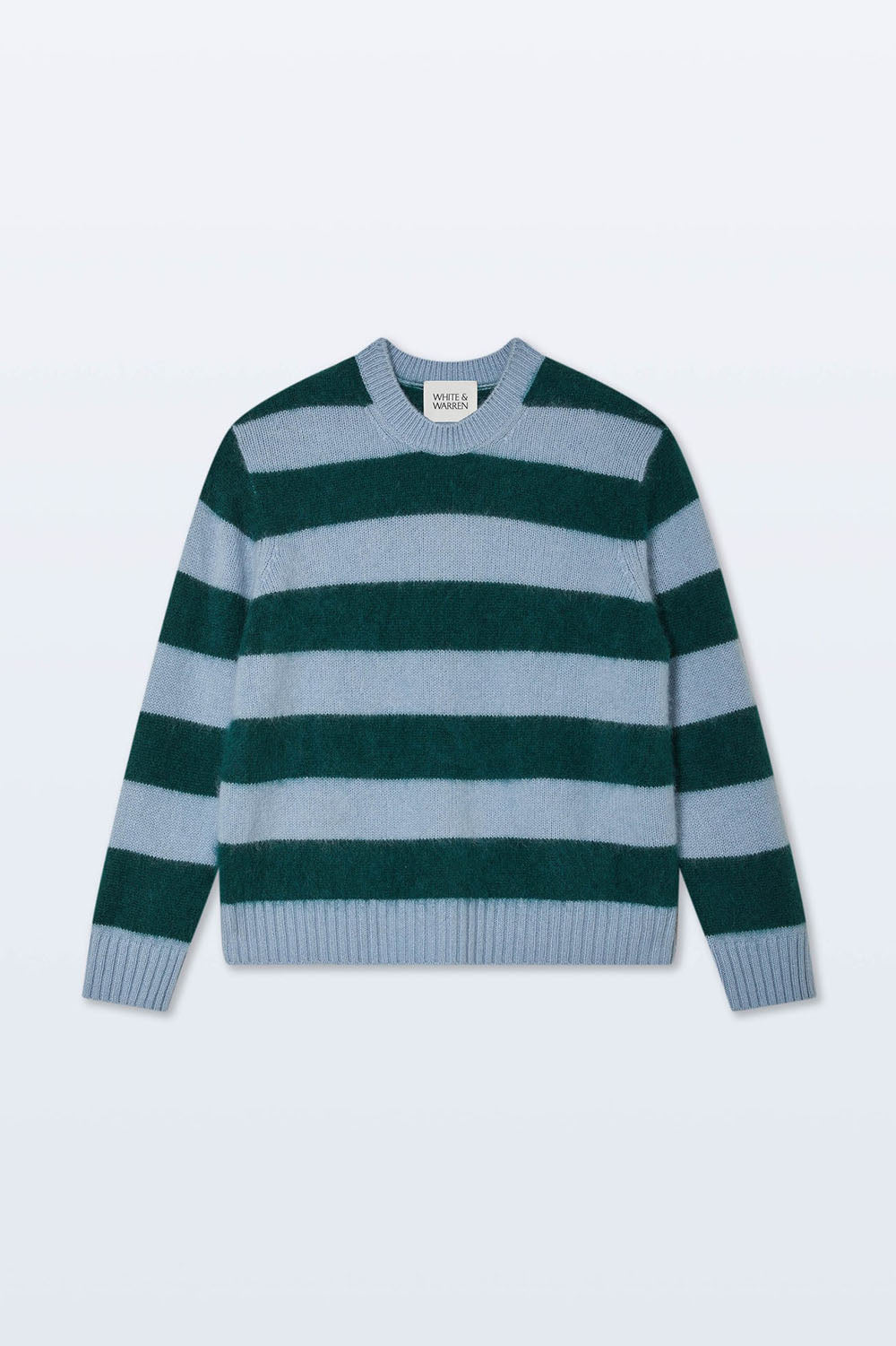 Brushed Cashmere Striped Crew in Blue Tealwood