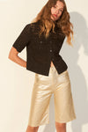 Spruce Eyelet Short-Sleeve Button-Down in Black