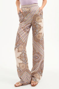 Grigore Silk Pant in Stone Khaki Multi