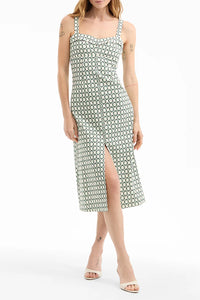 Colleen Stretch-Linen Midi Dress in Dove Multi