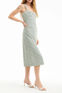 Colleen Stretch-Linen Midi Dress in Dove Multi