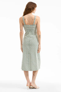 Colleen Stretch-Linen Midi Dress in Dove Multi