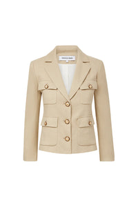 Schuyler Stretch-Linen Jacket in Stone Khaki