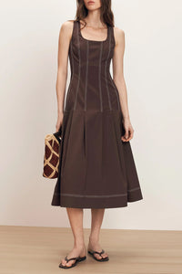 Jolie Cotton Poplin Midi Dress in Dark Mocha