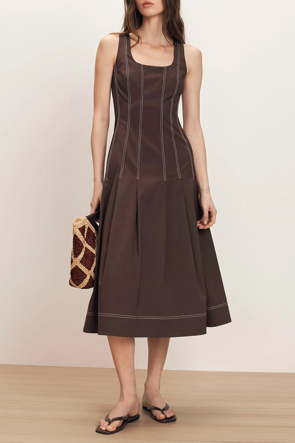 Jolie Cotton Poplin Midi Dress in Dark Mocha