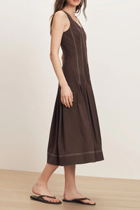 Jolie Cotton Poplin Midi Dress in Dark Mocha