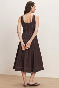 Jolie Cotton Poplin Midi Dress in Dark Mocha