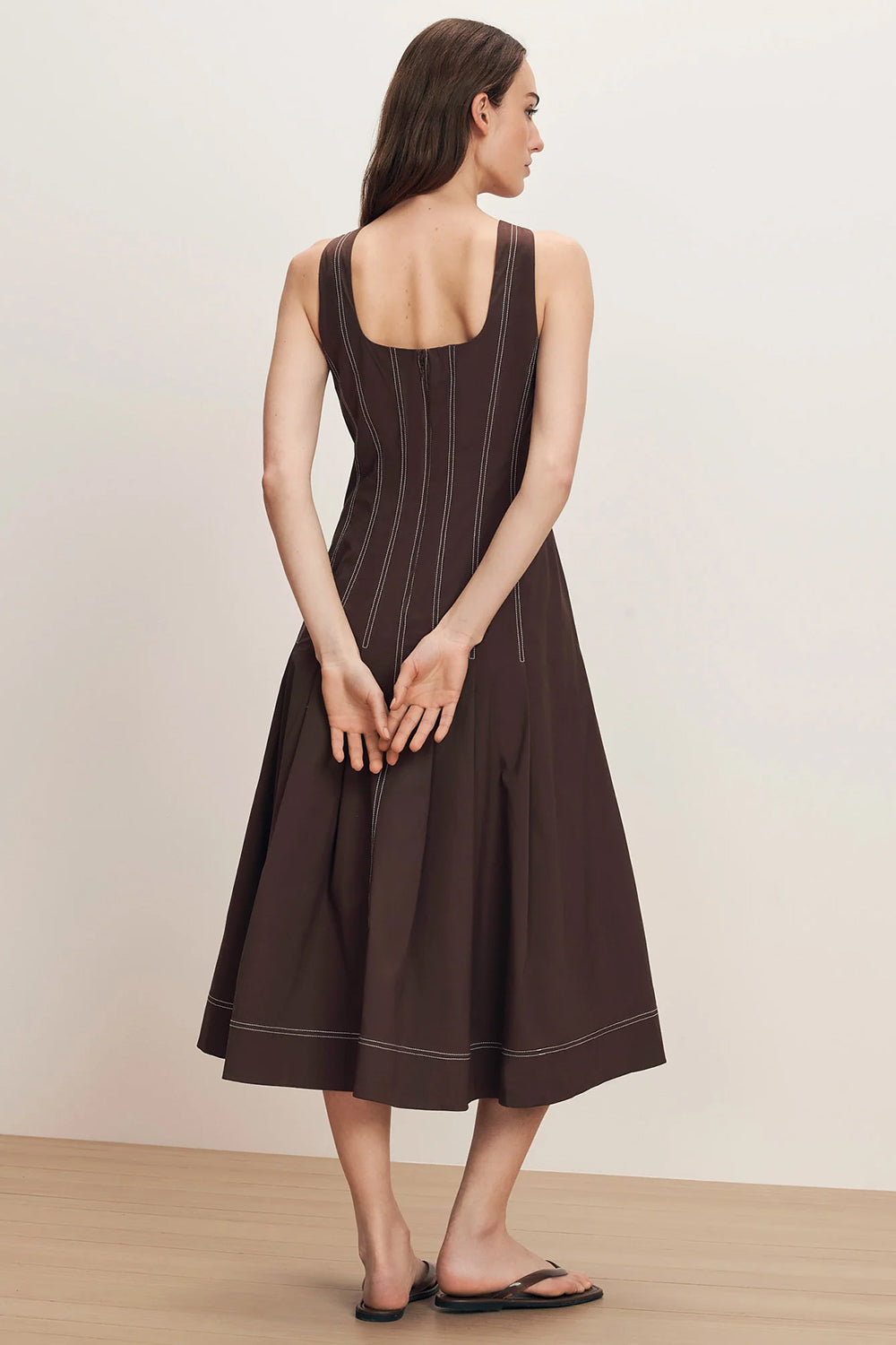 Jolie Cotton Poplin Midi Dress in Dark Mocha