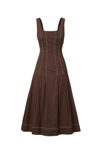 Jolie Cotton Poplin Midi Dress in Dark Mocha