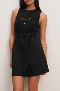 Haleem Eyelet Mini Dress in Black
