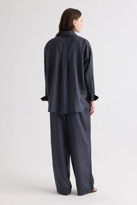 PJ Pant in Evening Stripe on Silk Blue Night Turkish Coffee