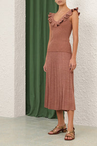 Wanderlust Metallic Frill Top in Metallic Dusty Rose