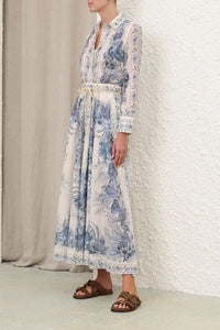 Wanderlust A-Line Maxi Skirt in Blue Toile