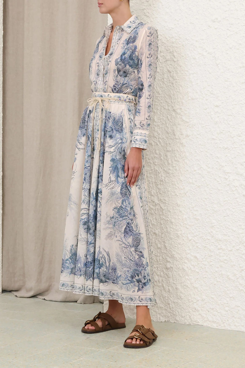 Wanderlust A-Line Maxi Skirt in Blue Toile