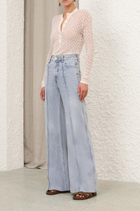 Lace Knit Buttoned Top in Parchment