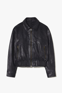 Aime Leather Bomber Jacket in Black