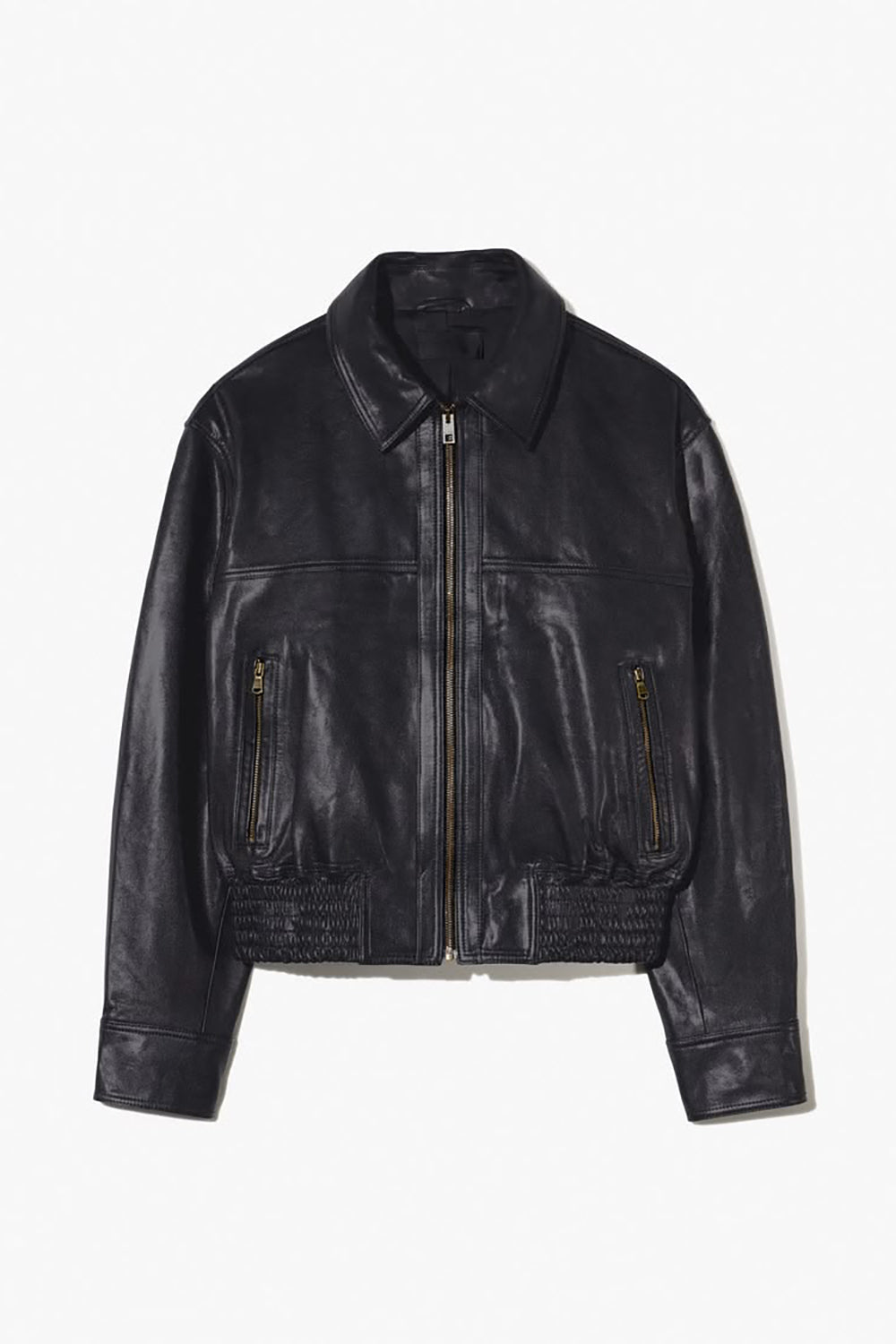 Aime Leather Bomber Jacket in Black