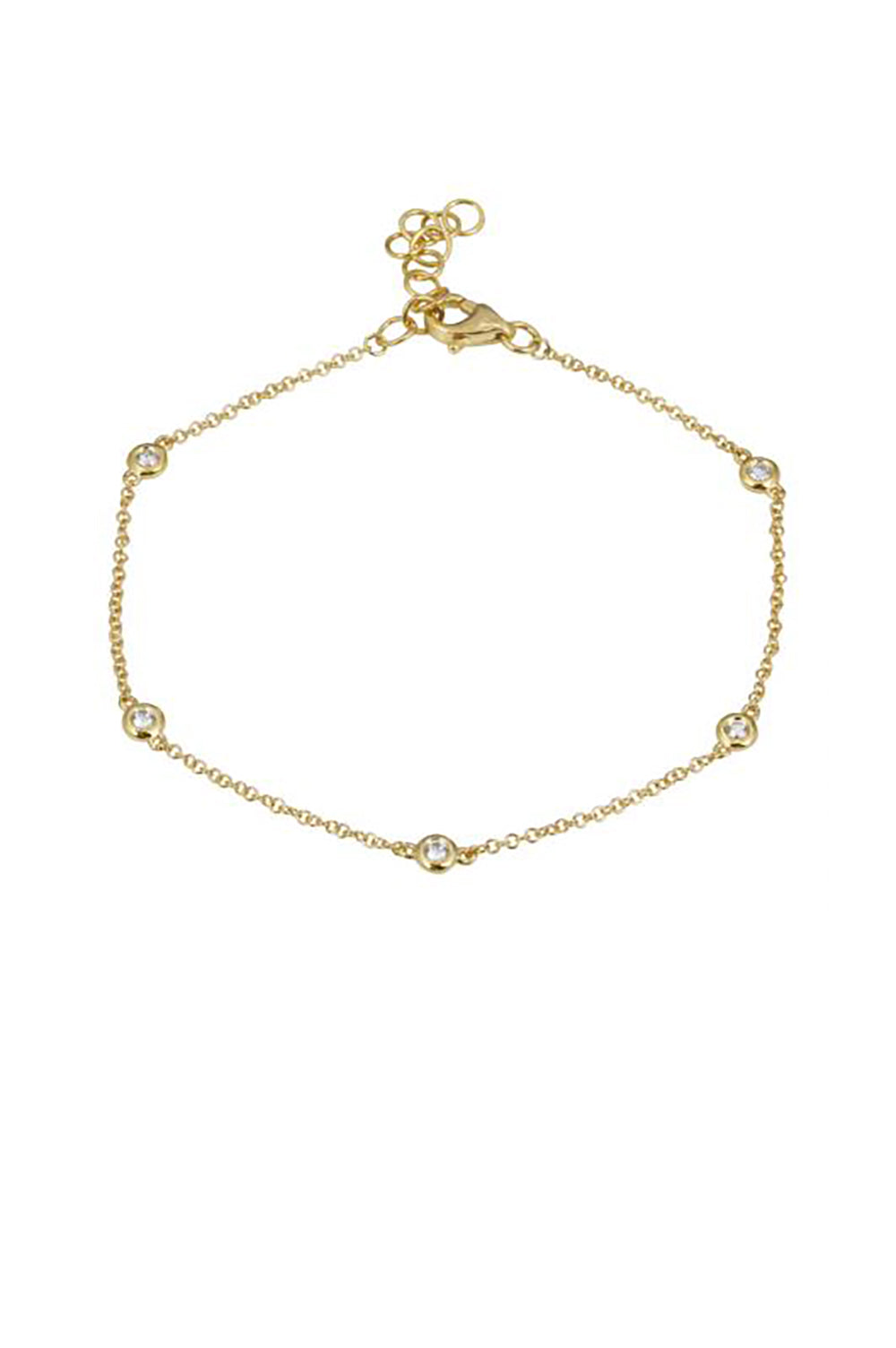14K Yellow Gold 5 Bezel Diamonds By the Yard Chain Bracelet