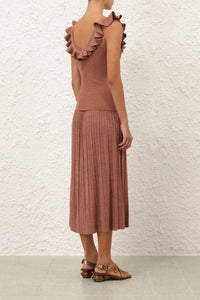 Wanderlust Metallic Frill Top in Metallic Dusty Rose