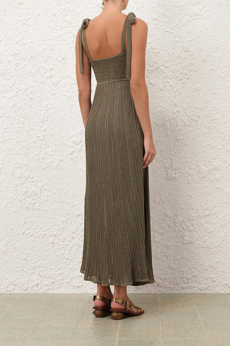 Wanderlust Metallic Maxi Dress in Metallic Olive