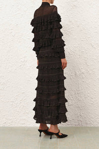 Rebellion Frill Tie Neck Top in Metallic Black