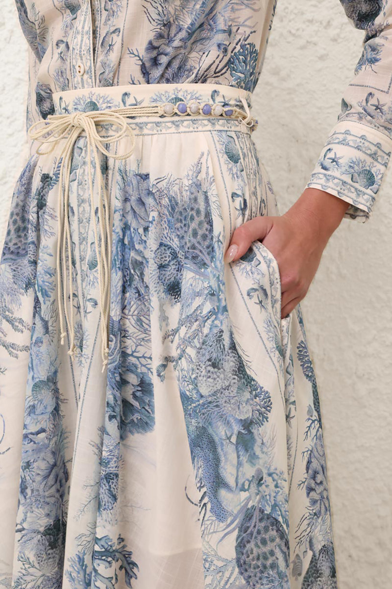 Wanderlust A-Line Maxi Skirt in Blue Toile