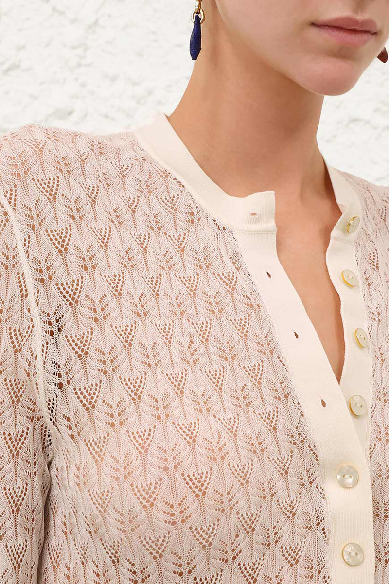 Lace Knit Buttoned Top in Parchment