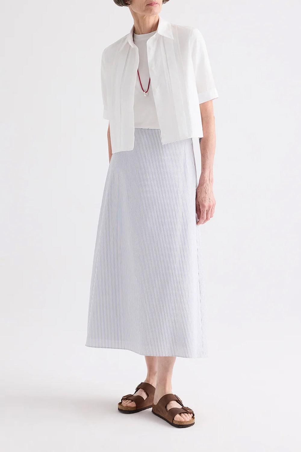 Short Lived Shirt with Pleated Placket in Super Compact Poplin White