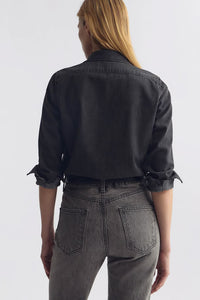 Emilie Denim Ruffle Shirt in Faded Black