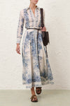 Wanderlust A-Line Maxi Skirt in Blue Toile