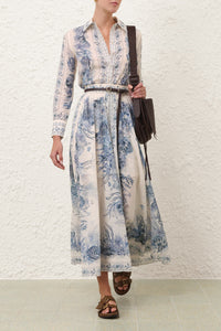 Wanderlust A-Line Maxi Skirt in Blue Toile
