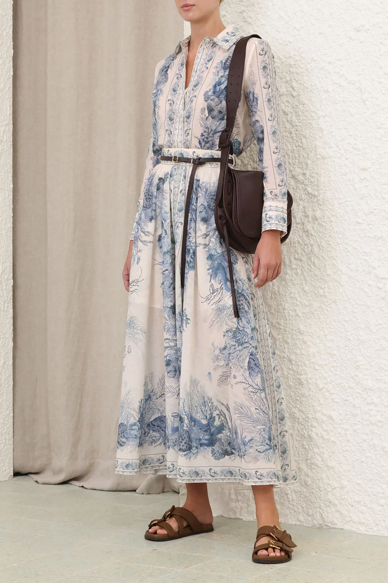 Wanderlust A-Line Maxi Skirt in Blue Toile