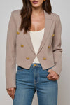 Elio Cropped Knit Blazer in Pale Khaki Gold