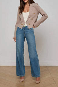 Elio Cropped Knit Blazer in Pale Khaki Gold