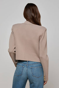 Elio Cropped Knit Blazer in Pale Khaki Gold