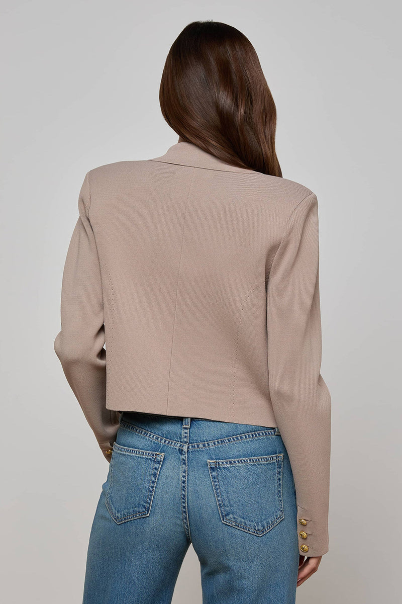 Elio Cropped Knit Blazer in Pale Khaki Gold