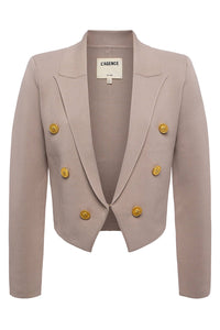 Elio Cropped Knit Blazer in Pale Khaki Gold