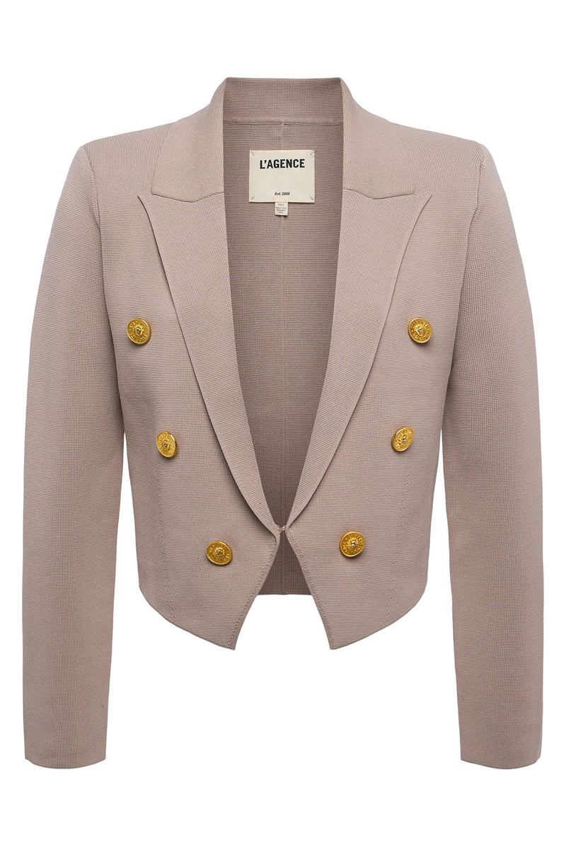 Elio Cropped Knit Blazer in Pale Khaki Gold