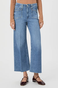 Anessa Wide Leg Jean with Set In Pockets & Raw Hem in Sunnie Distressed