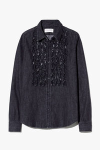 Emilie Denim Ruffle Shirt in Faded Black