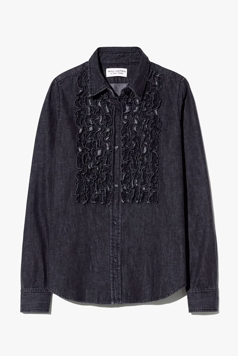 Emilie Denim Ruffle Shirt in Faded Black