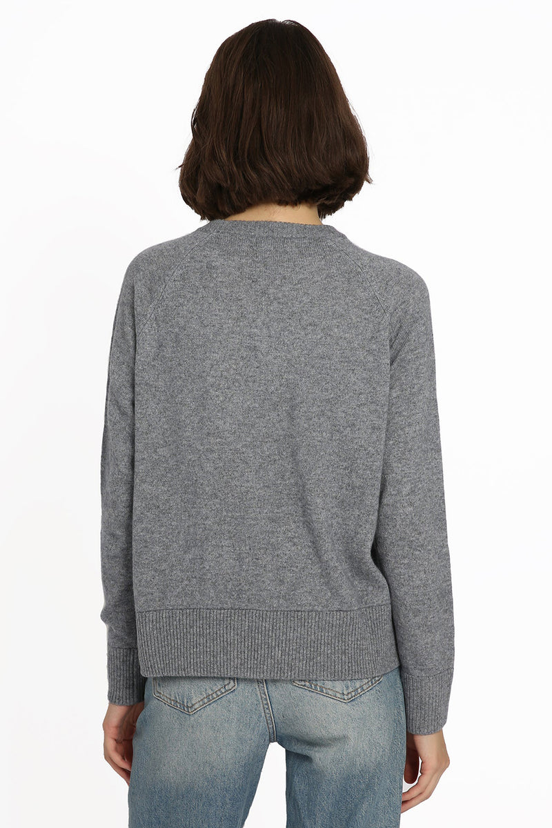 Cashmere Raglan Pullover with Fashioning in Grey Shadow