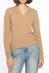 Cashmere V Neck Raglan Pullover in Camel