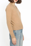 Cashmere V Neck Raglan Pullover in Camel