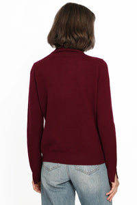 Cashmere Turtleneck Pullover w/ Slit Sleeve Detail in bordeaux