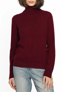 Cashmere Turtleneck Pullover w/ Slit Sleeve Detail in bordeaux