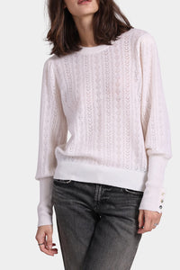 Cashmere Blousant Sleeve Crew Neck Pullover in White